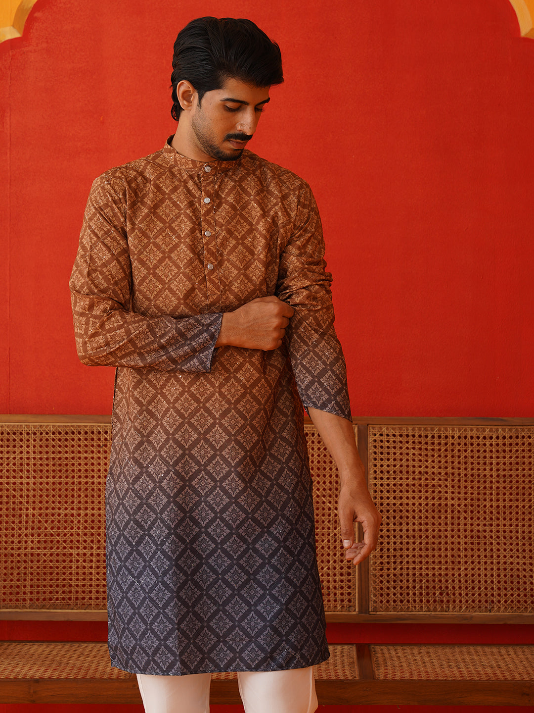 DesiQlo Men Printed Kurta Only - Brown - KO_5074Brown_S