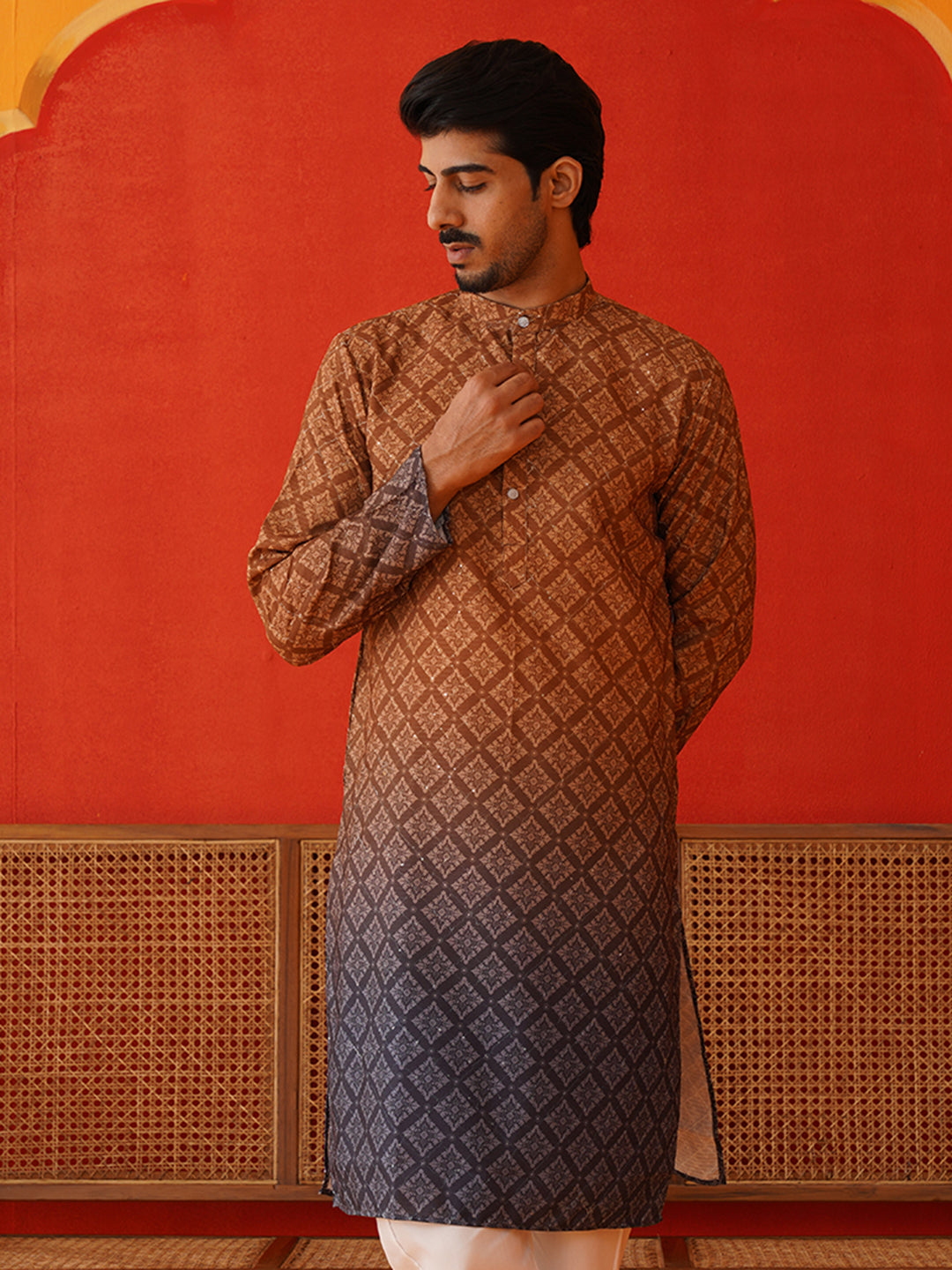 DesiQlo Men Printed Kurta Only - Brown - KO_5074Brown_S