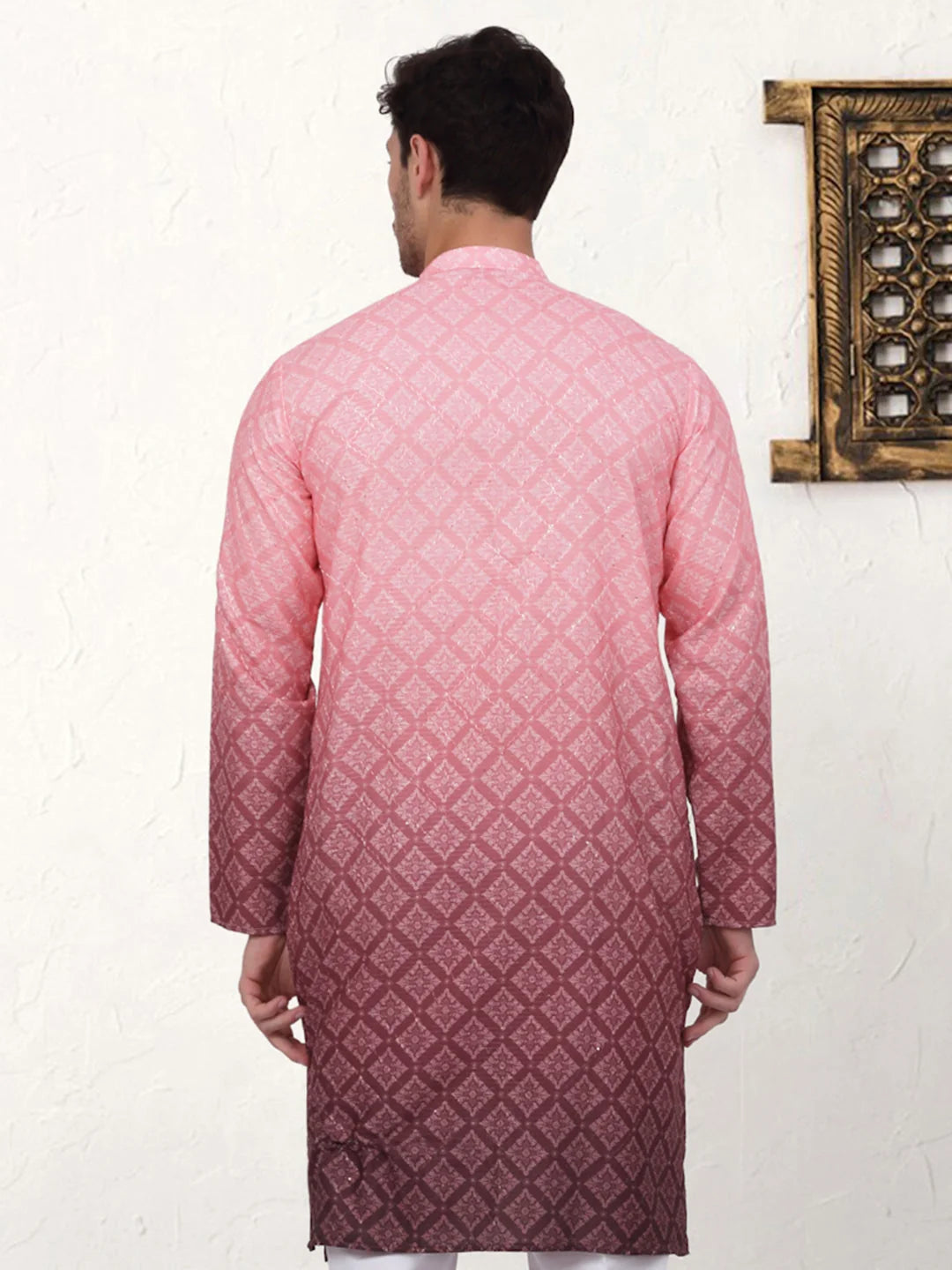 Men's Coral Floral Print Pure Cotton Indian Kurta