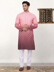 Men's Ombre Pure Cotton Straight Kurta-KO-5074Coral