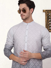 Men's Ombre Pure Cotton Straight Kurta-KO-5074Grey