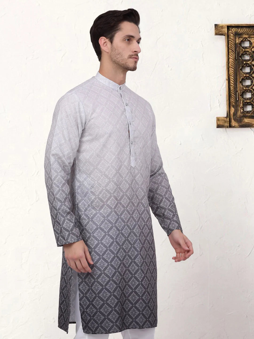 Grey Ombre Cotton Indian Kurta for Men - Mens Kurta Collection