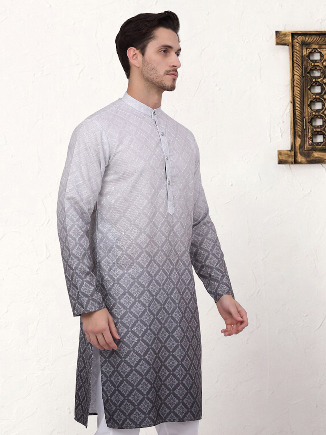 Grey Ombre Cotton Indian Kurta for Men - Mens Kurta Collection