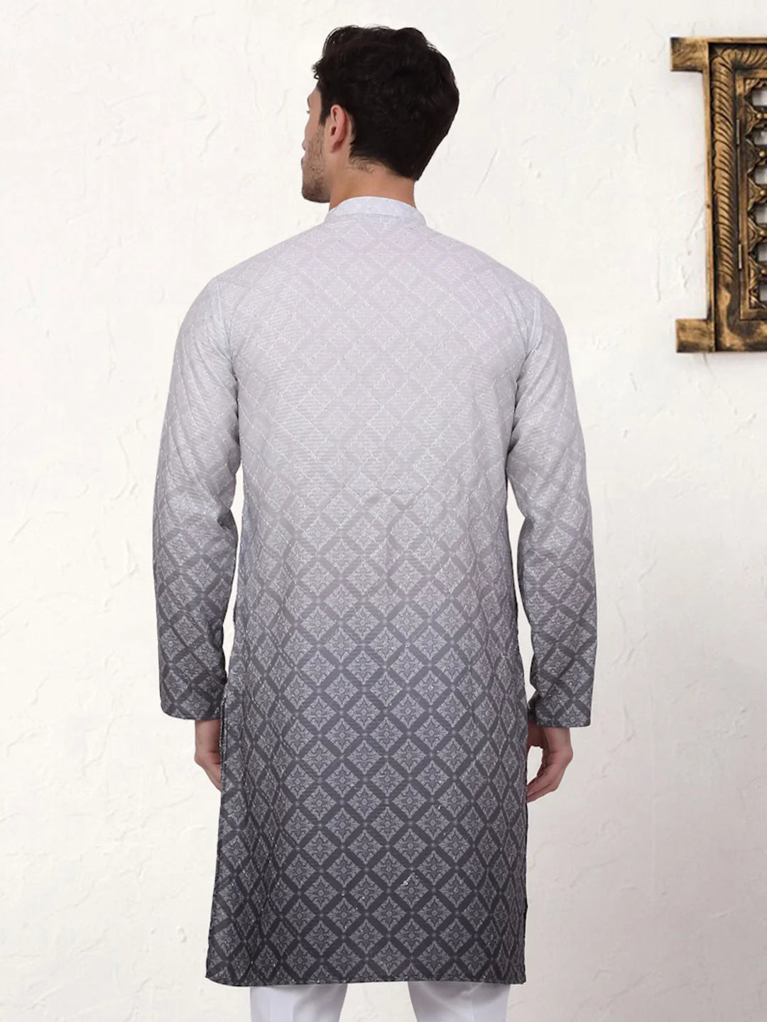 Grey Ombre Cotton Indian Kurta for Men - Mens Kurta Collection