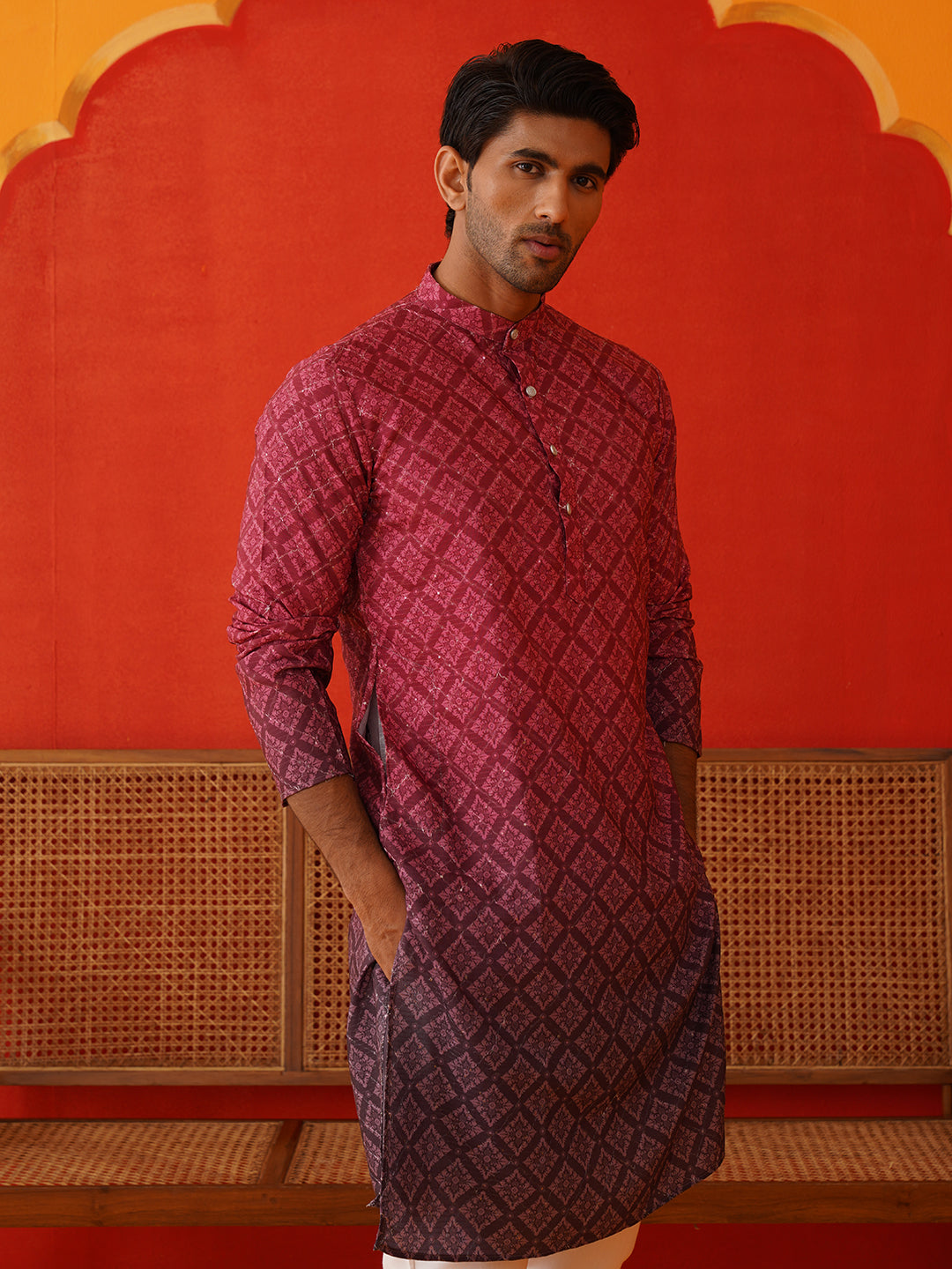 Maroon Ombre Printed Kurtas For Men ( KO 5074Maroon ) [FF] [K-7-12]