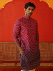 Maroon Ombre Printed Kurtas For Men ( KO 5074Maroon ) [FF] [K-7-12]