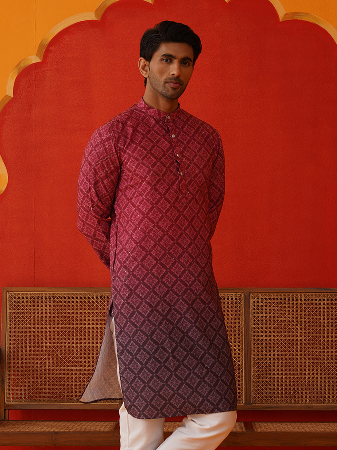 DesiQlo Men Printed Kurta Only - Maroon - KO_5074Maroon_S