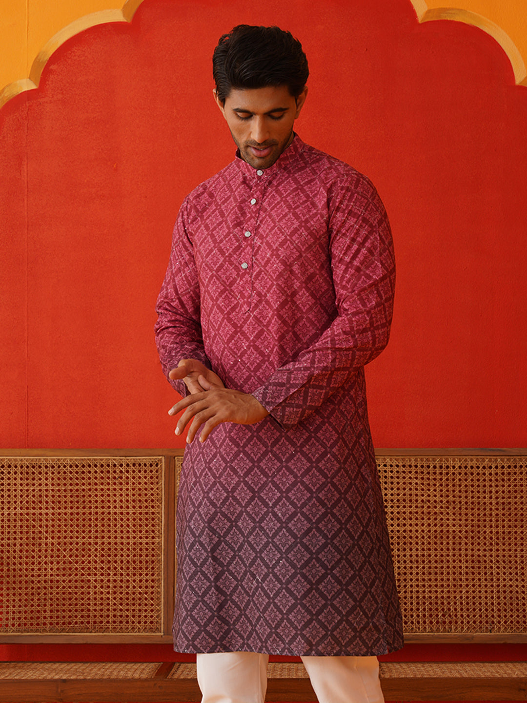 DesiQlo Men Printed Kurta Only - Maroon - KO_5074Maroon_S