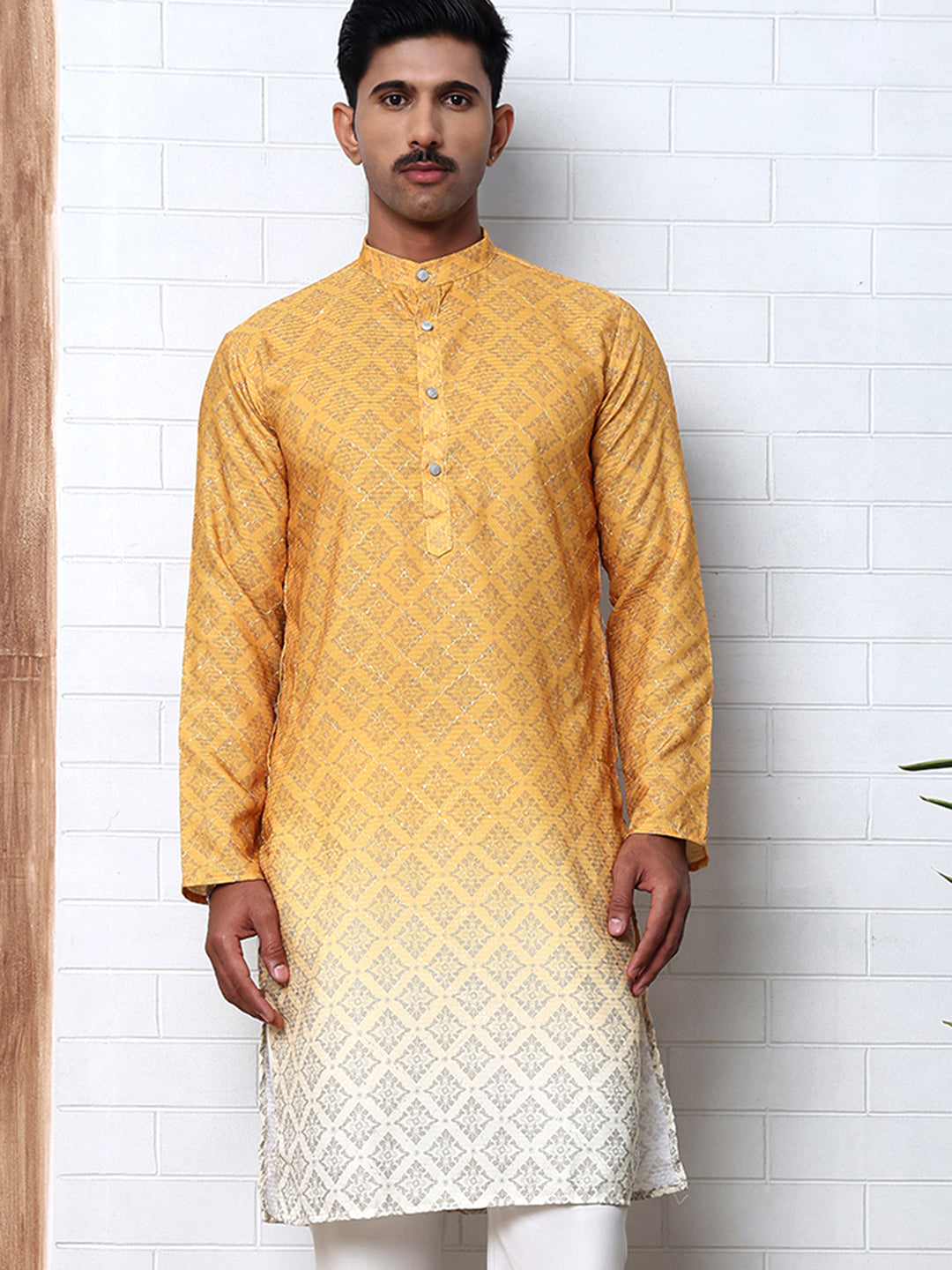 Ombre Printed Kurta For Men ( KO 5074 Mustard ) [FF] [K-7-12]