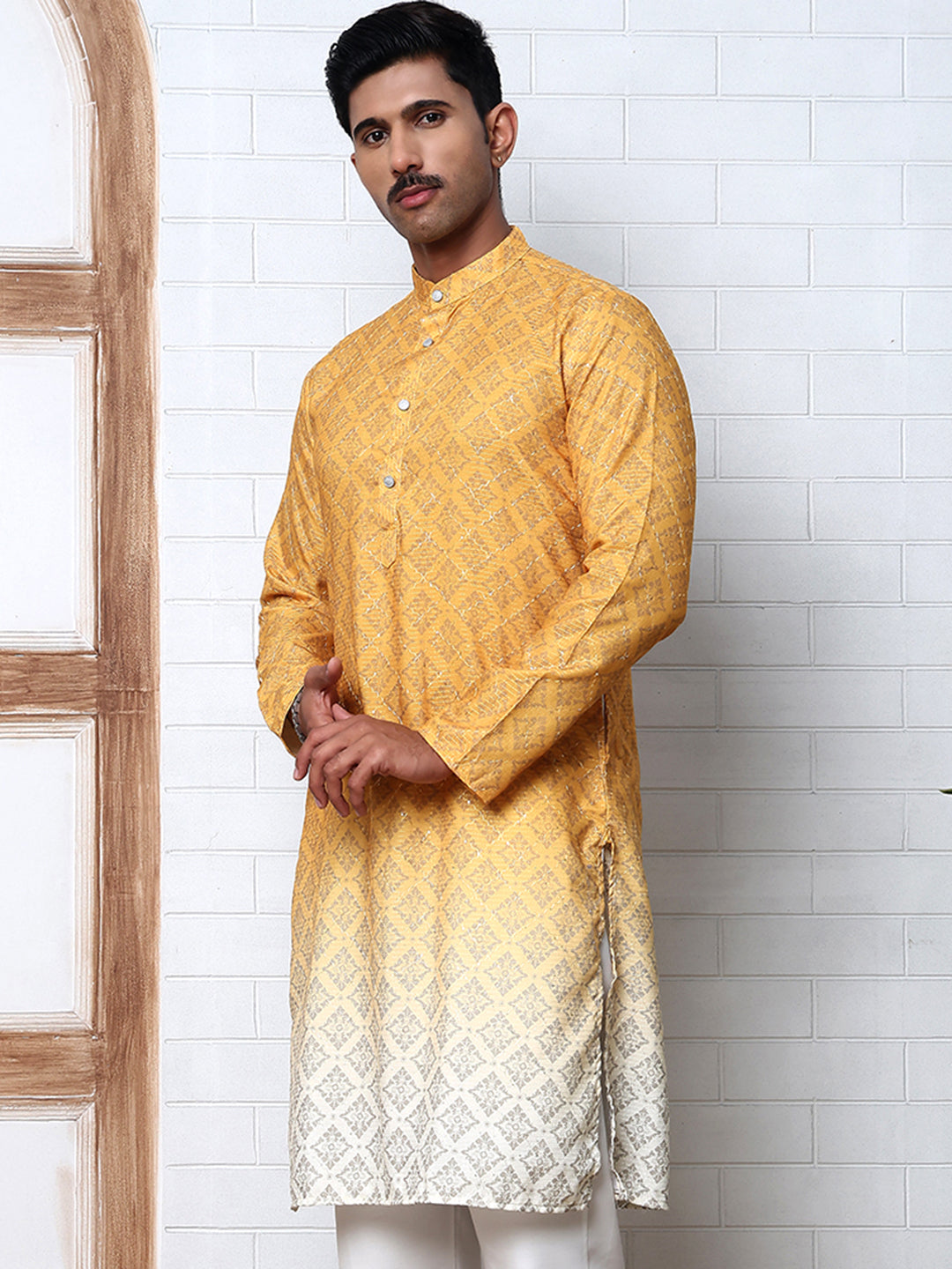 DesiQlo Men Printed Kurta Only - Yellow - KO_5074Mustard_S