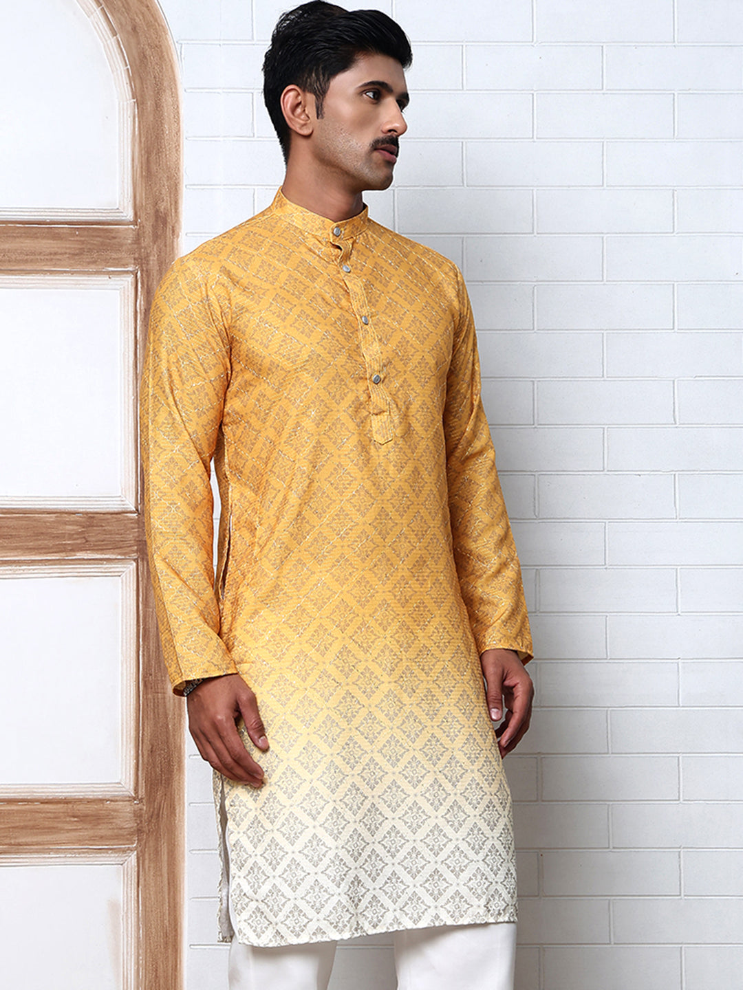 DesiQlo Men Printed Kurta Only - Yellow - KO_5074Mustard_S