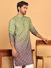 Olive Green Ombre Printed Kurtas For Men ( KO 5074 Olive ) [FF] [K-7-12]