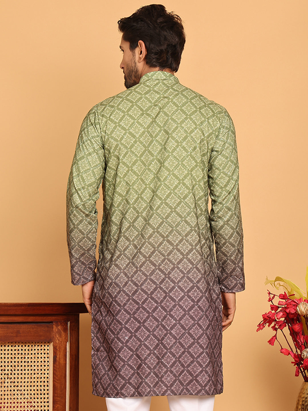DesiQlo Men Printed Kurta Only - Green - KO_5074Olive_S