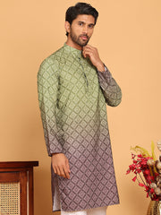 Olive Green Ombre Printed Kurtas For Men ( KO 5074 Olive ) [FF] [K-7-12]