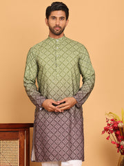 Olive Green Ombre Printed Kurtas For Men ( KO 5074 Olive ) [FF] [K-7-12]