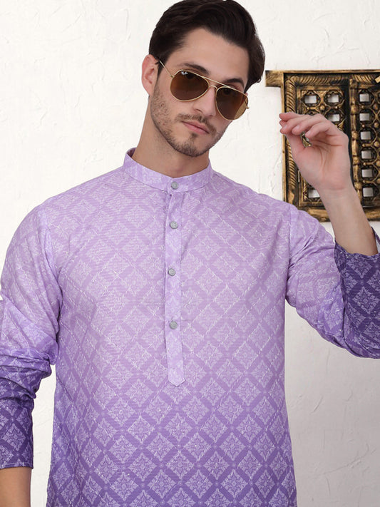 Men's Ombre Pure Cotton Straight Kurta-KO-5074Purple 1080