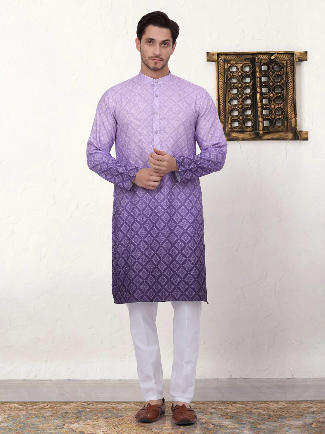 Purple Ombre Cotton Indian Kurta for Men - Mens Kurta Shop