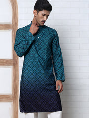 Ombre Printed Kurta For Men ( KO 5074 Teal ) [FF] [K-7-12]
