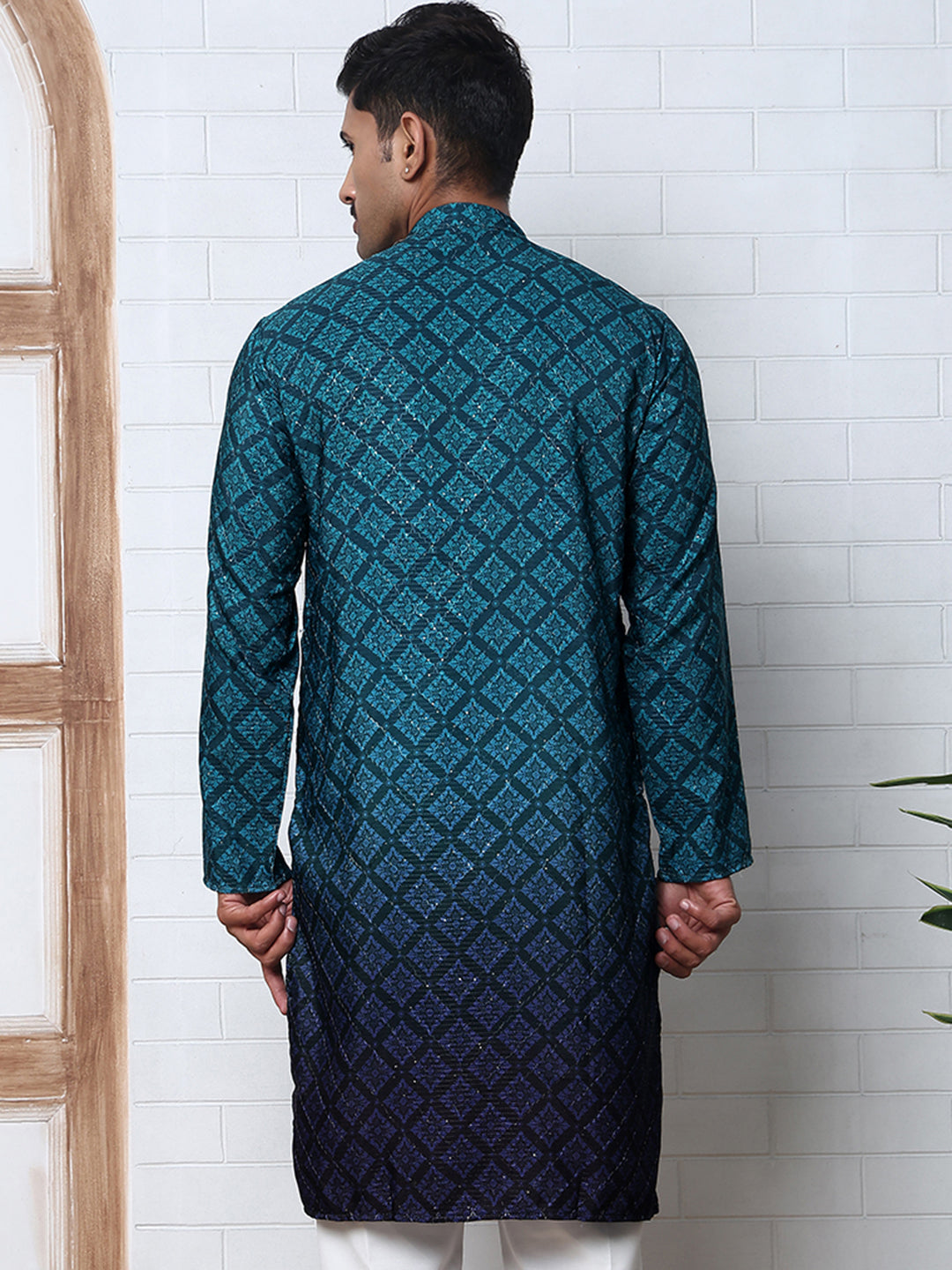 DesiQlo Men Printed Kurta Only - Green - KO_5074Teal_S