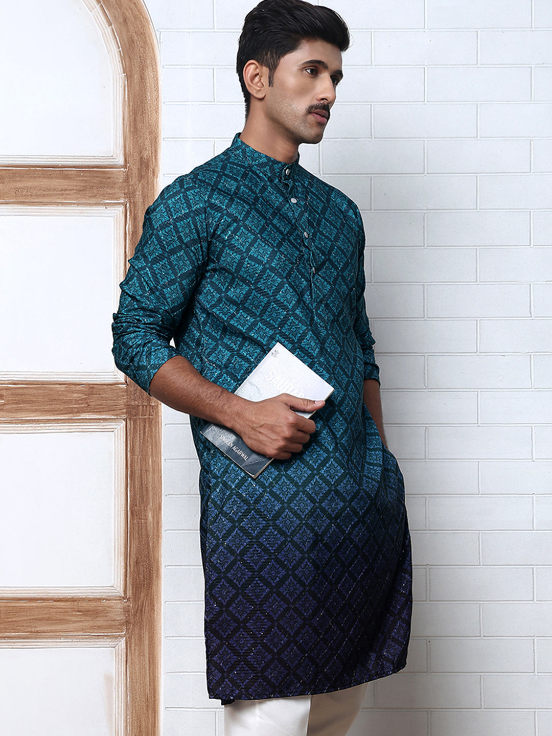 DesiQlo Men Printed Kurta Only - Green - KO_5074Teal_S