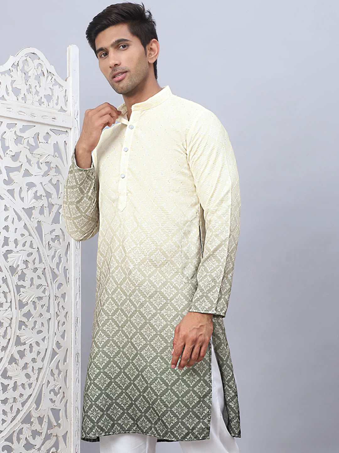 Yellow Ombre Men's Kurta - Cotton Indian Kurta for Men
