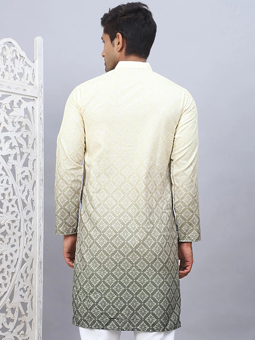 Yellow Ombre Men's Kurta - Cotton Indian Kurta for Men