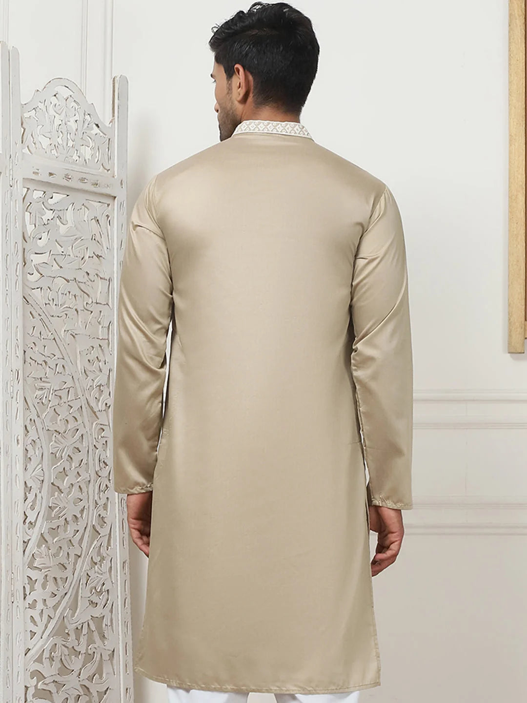 Beige Embroidered Wedding Kurta for Men | Mens Kurta