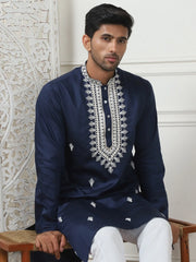 Collar Embroidered & Sequin Kurtas-KO-5075Navy