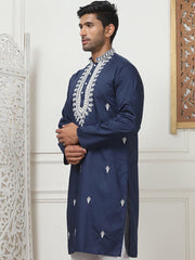 Collar Embroidered & Sequin Kurtas-KO-5075Navy