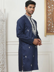 Collar Embroidered & Sequin Kurtas-KO-5075Navy