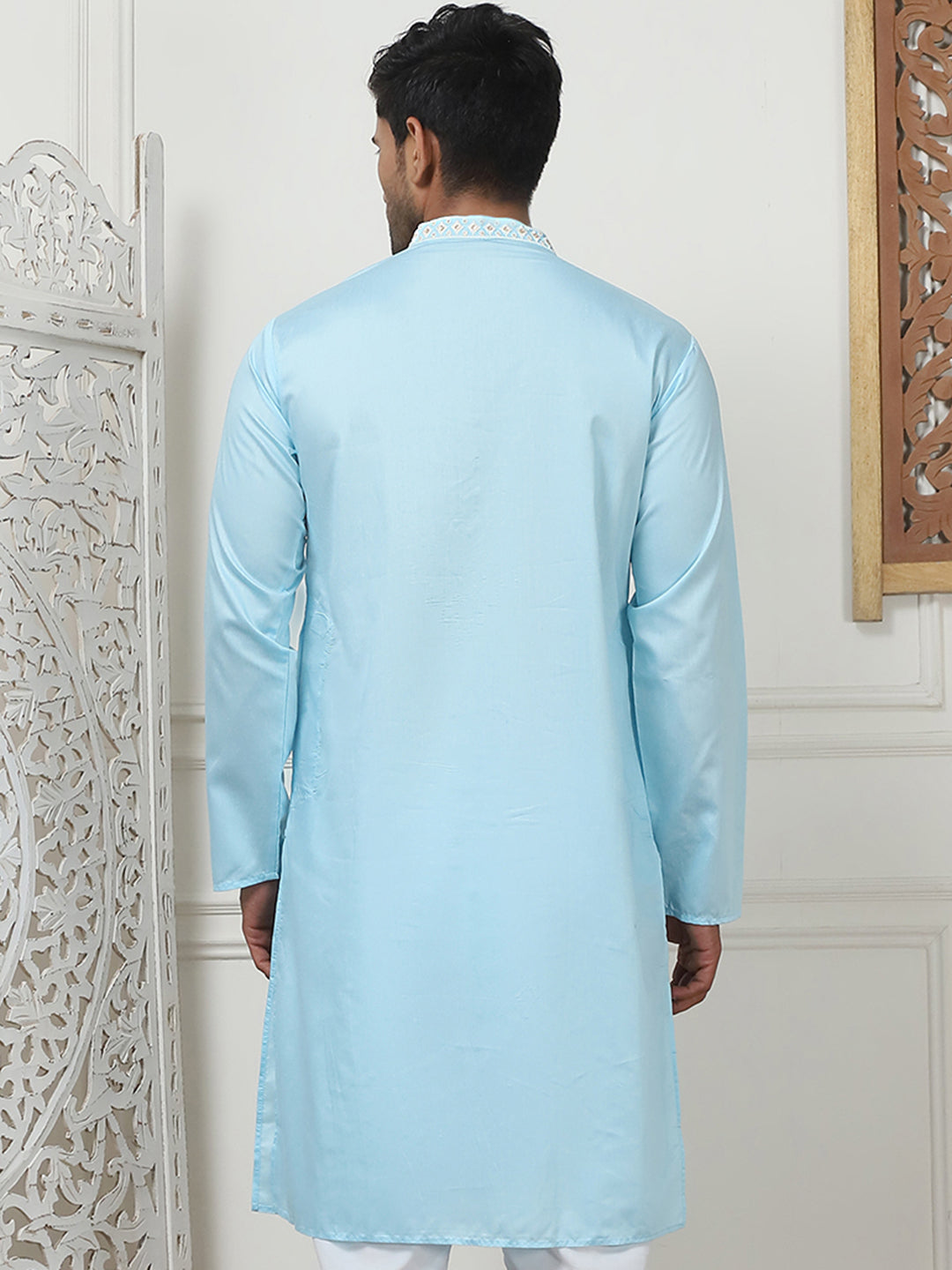 Sky Blue Embroidered Indian Kurta for Men | Mens Kurta
