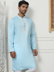 Collar Embroidered & Sequin Kurtas-KO-5075Sky