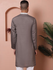 Grey Embroidered With Mirror Work Silk Kurta-KO-5076Grey