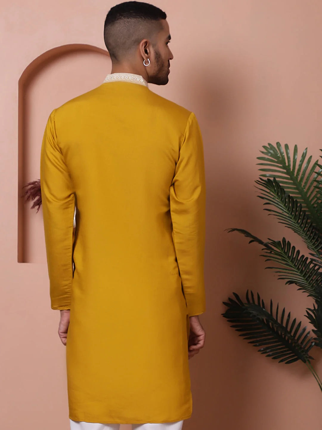 Mustard Silk Men's Kurta - Embroidered Indian Kurta Designs