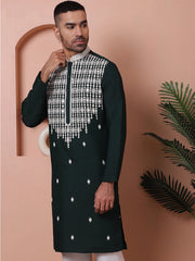 Olive Green Embroidered With Mirror Work Silk Kurta-KO-5076Olive
