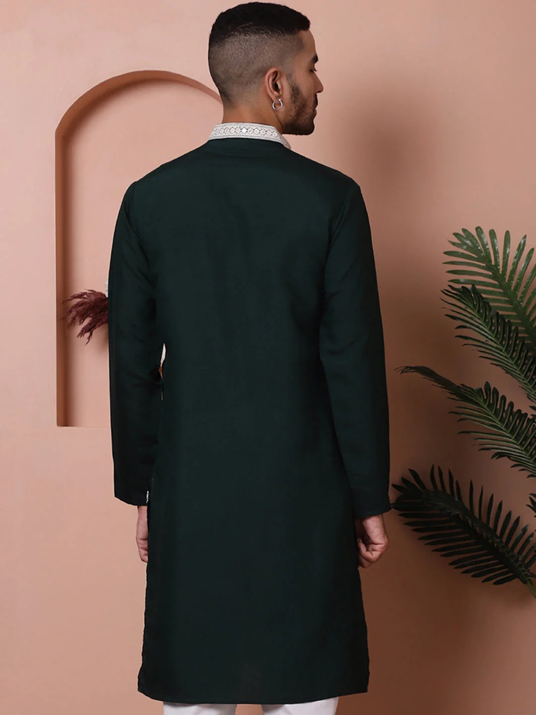 Olive Silk Kurta for Men: Embroidered Indian Wedding Kurta