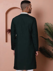 Olive Green Embroidered With Mirror Work Silk Kurta-KO-5076Olive