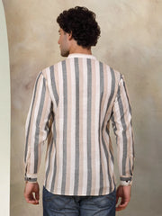 Men's Grey Striped Short Kurtas-KO-5078Grey