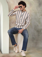 Men's Grey Striped Short Kurtas-KO-5078Grey