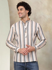 Men's Grey Striped Short Kurtas-KO-5078Grey