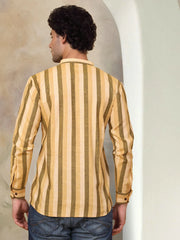 Men's Yellow Striped Short Kurtas-KO-5078Yellow