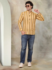 Men's Yellow Striped Short Kurtas-KO-5078Yellow
