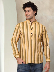Men's Yellow Striped Short Kurtas-KO-5078Yellow