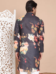 Men's Printed Pure Cotton Kurtas ( KO 5079Black ) [FF] [Q-16-17 & P15]