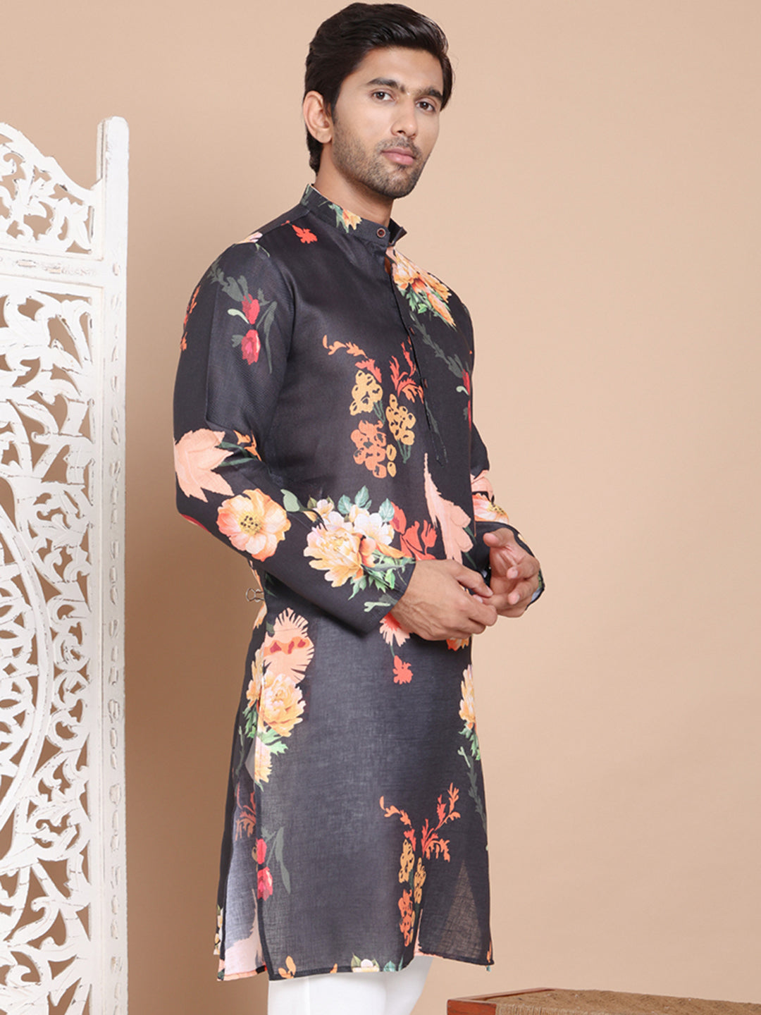 DesiQlo Men Printed Kurta Only - Black - KO_5079Black_S