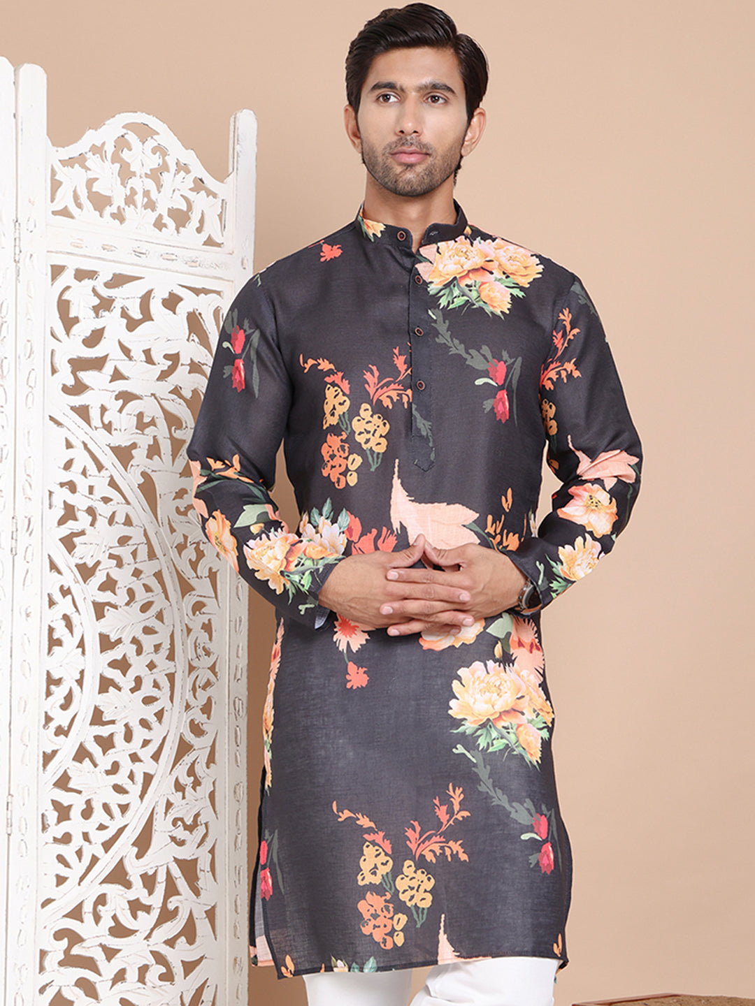 DesiQlo Men Printed Kurta Only - Black - KO_5079Black_S