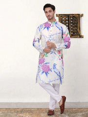 Men's Animal Printed Pure Cotton Straight Kurtas-KO-5079Blue