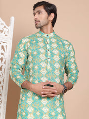 Men's Printed Pure Cotton Kurtas ( KO 5079Green ) [FF] [Q-16-17 & P15]