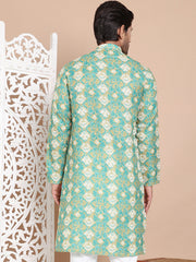 Men's Printed Pure Cotton Kurtas ( KO 5079Green ) [FF] [Q-16-17 & P15]