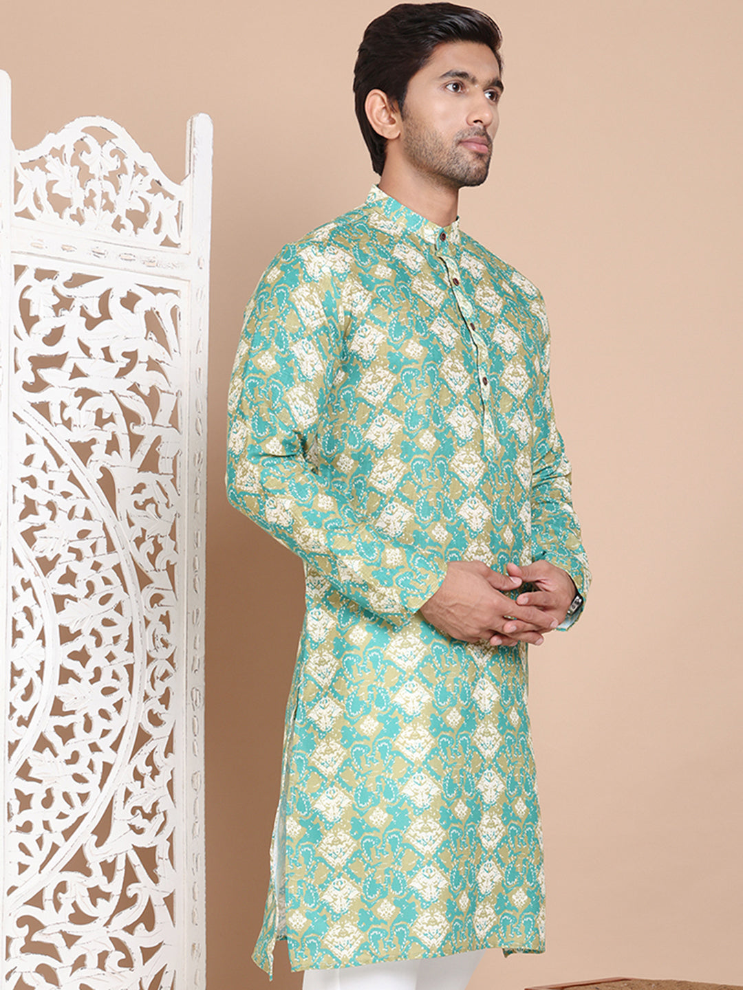 DesiQlo Men Printed Kurta Only - Green - KO_5079Green_S